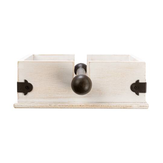 Hello Honey® 9.5" Whitewashed Farmhouse Square Wood & Metal Napkin Holder